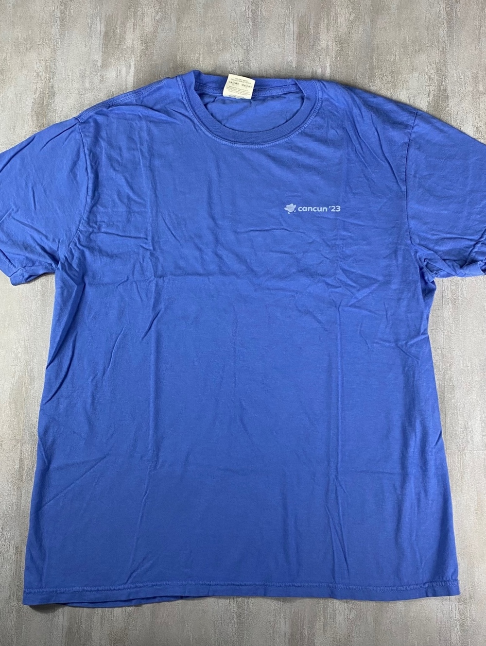 Comfort Colors Cancun 2023 Graphic T-Shirt Mens Large Blue Pocket Size Logo